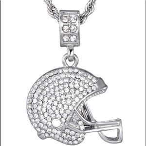 Iced Silver Football Necklace helmet rope chain icy diamonds